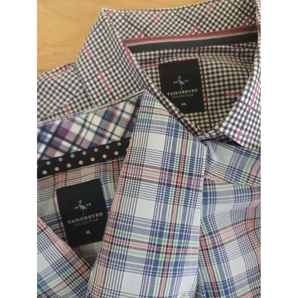 Tailorbyrd plaid buttondown lot 2 shirts mens XL cotton career preppy classic
